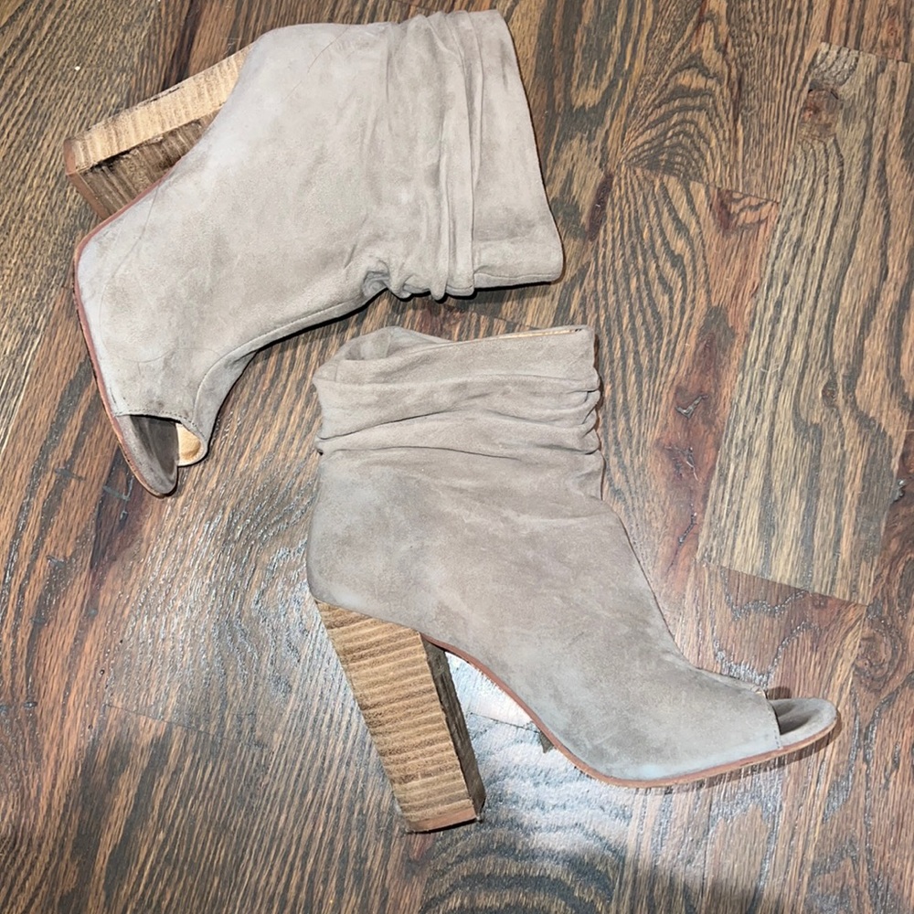 K. Cavallari Laurel Suede Peep Toe Bootie,Sand,7.5